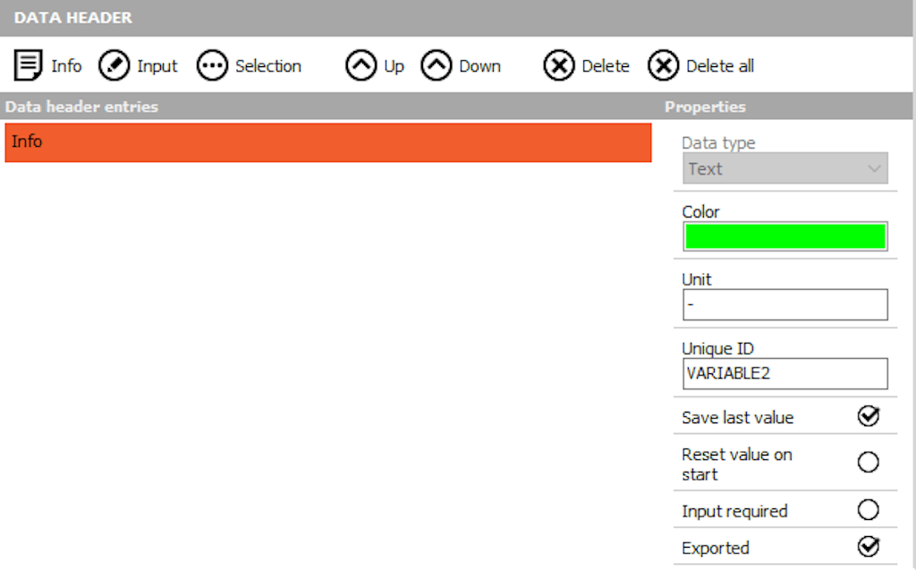 DewesoftX data header adding an info entry