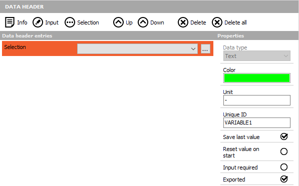 Adding selection input field to DewesoftX header Adding selection input field to DewesoftX header