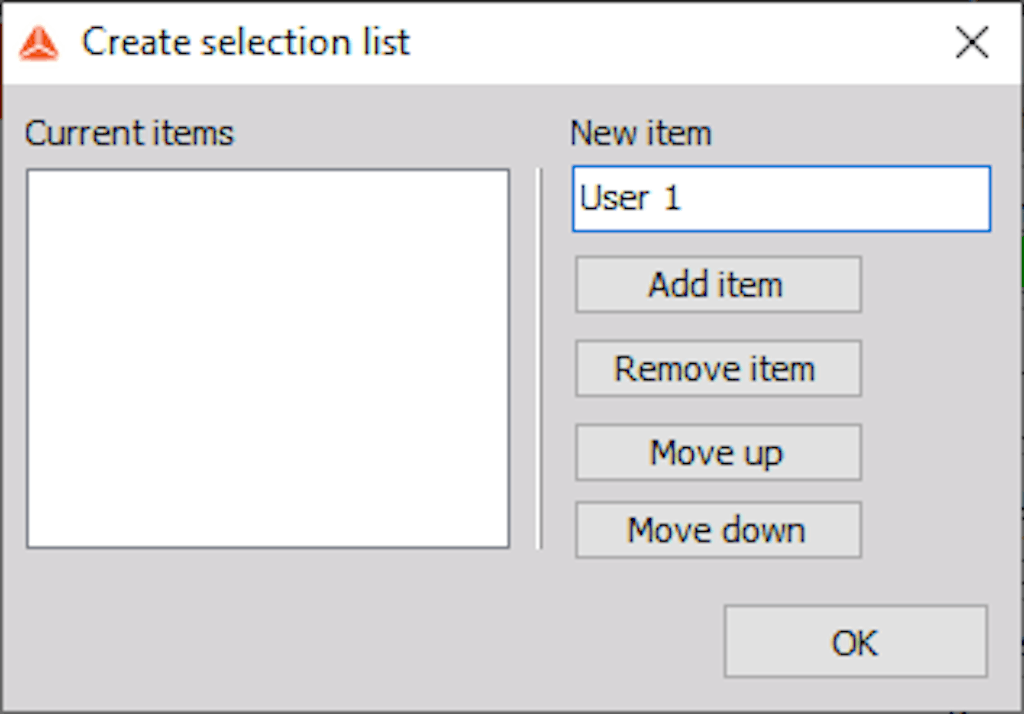 Creating a selection list in DewesoftX data header