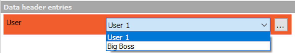 DewesoftX data header selection dropdown menu