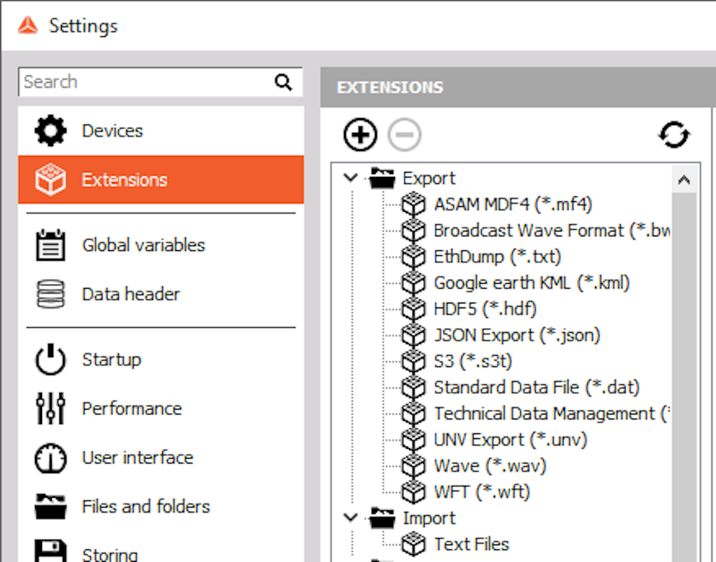 DewesoftX extensions settings