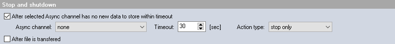 DewesoftX stop and shutdown section in the Data manager DewesoftX stop and shutdown section in the Data manager
