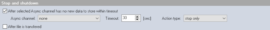 DewesoftX stop and shutdown section in the Data manager