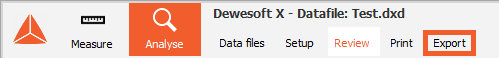 DewesoftX export tab DewesoftX export tab