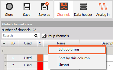 DewesoftX change columns in grid DewesoftX change columns in grid