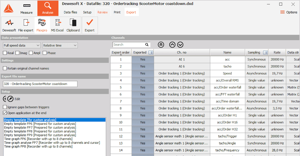 DewesoftX FlexPro export options DewesoftX FlexPro export options