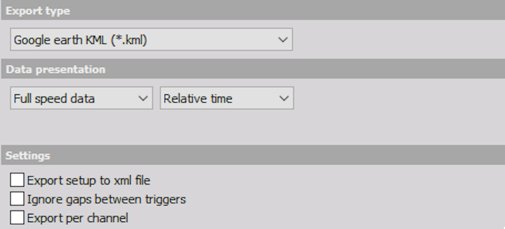 DewesoftX Google Earth KML file export options