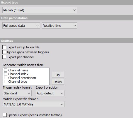 DewesoftX Matlab export options DewesoftX Matlab export options