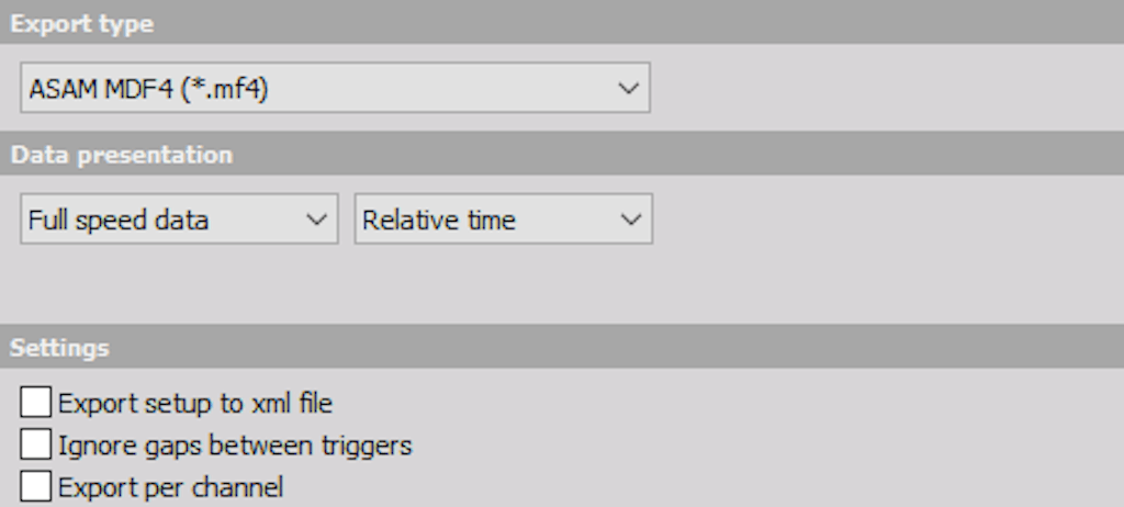 DewesoftX ASAM MDF4 file export options