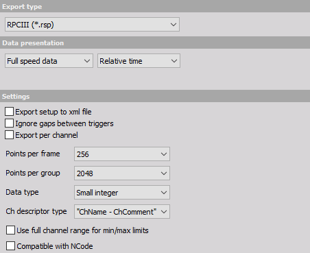 DewesoftX RPC III file export options DewesoftX RPC III file export options