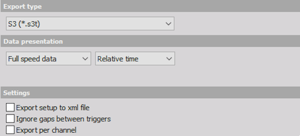 DewesoftX S3 file export options