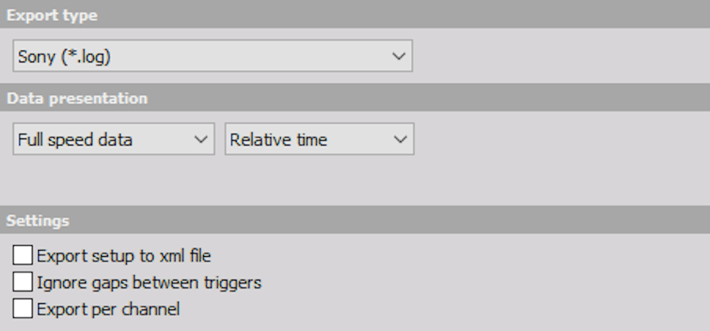 DewesoftX Sony DAT file export options