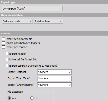 DewesoftX UNV file export options DewesoftX UNV file export options