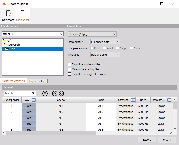 DewesoftX export multi file DewesoftX export multi file