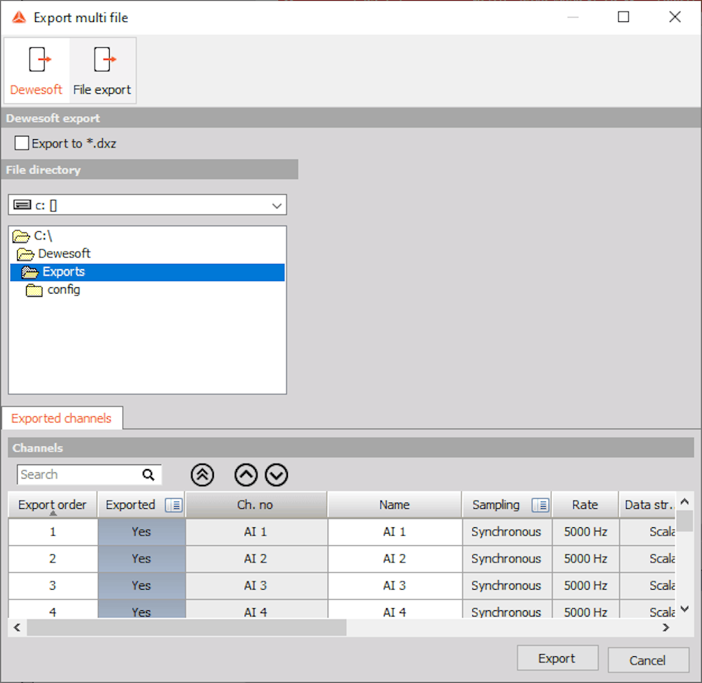 DewesoftX multi export
