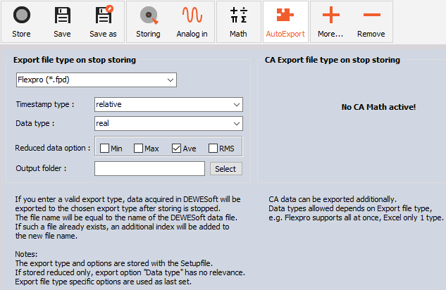 DewesoftX auto export settings DewesoftX auto export settings
