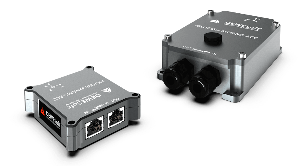 Figura 8. TSistema di acquisizione Dewesoft IOLITEdi 3xMEMS-ACC con accelerometro triassiale MEMS a basso rumore integrato.