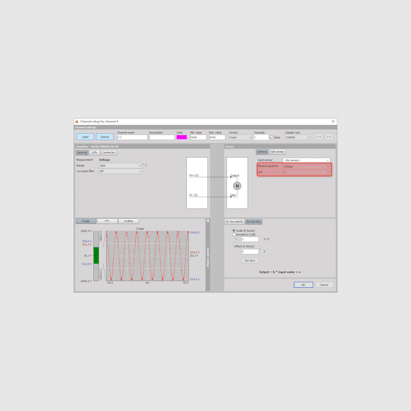 DewesoftX voltage channel setup