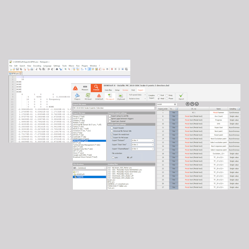 Modal test DewesoftX export