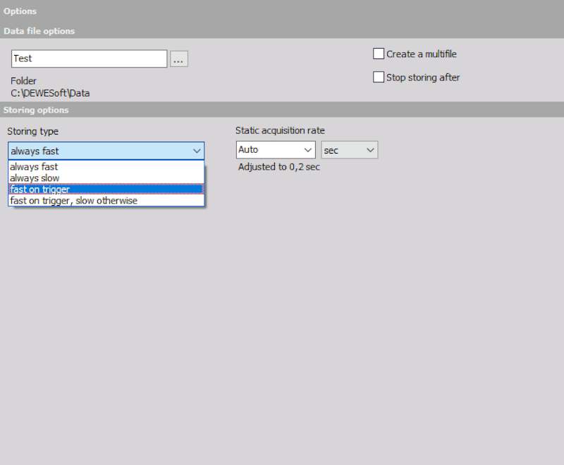 DewesoftX storing options