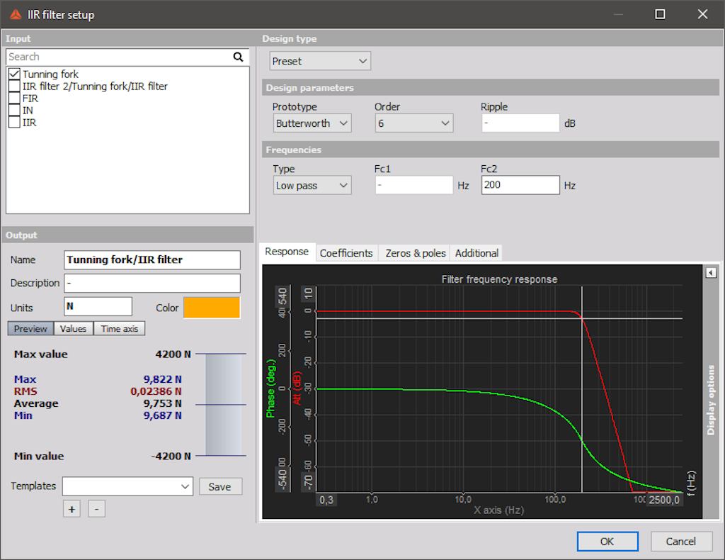 Filtering setup inside DewesoftX data acquisition software