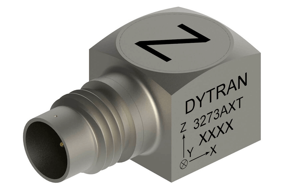 Sensor acelerômetro de 3 eixos típico da Dytran Inc