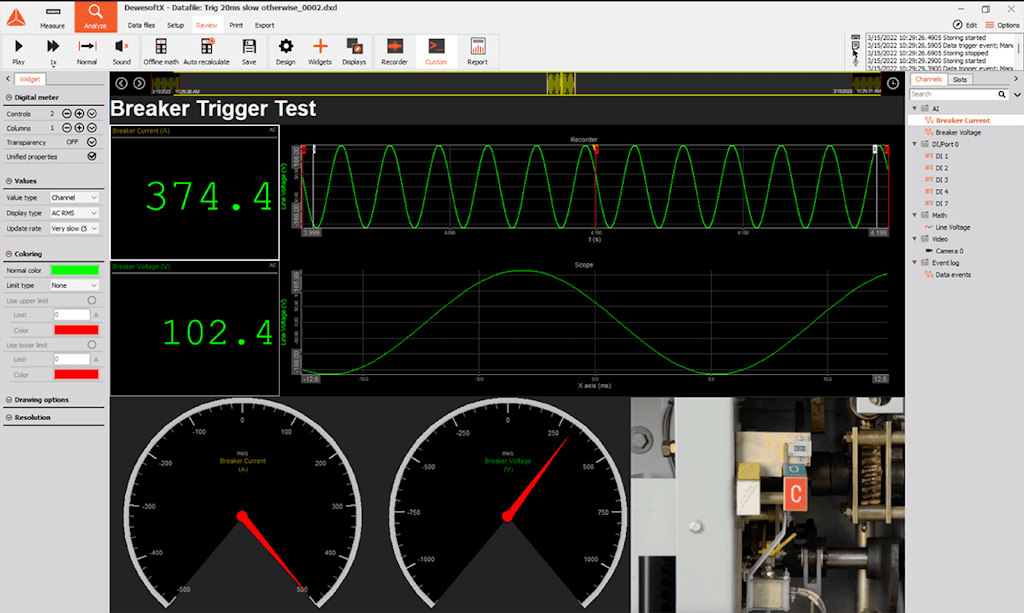 Configuración típica de prueba de interruptor, incorporando video