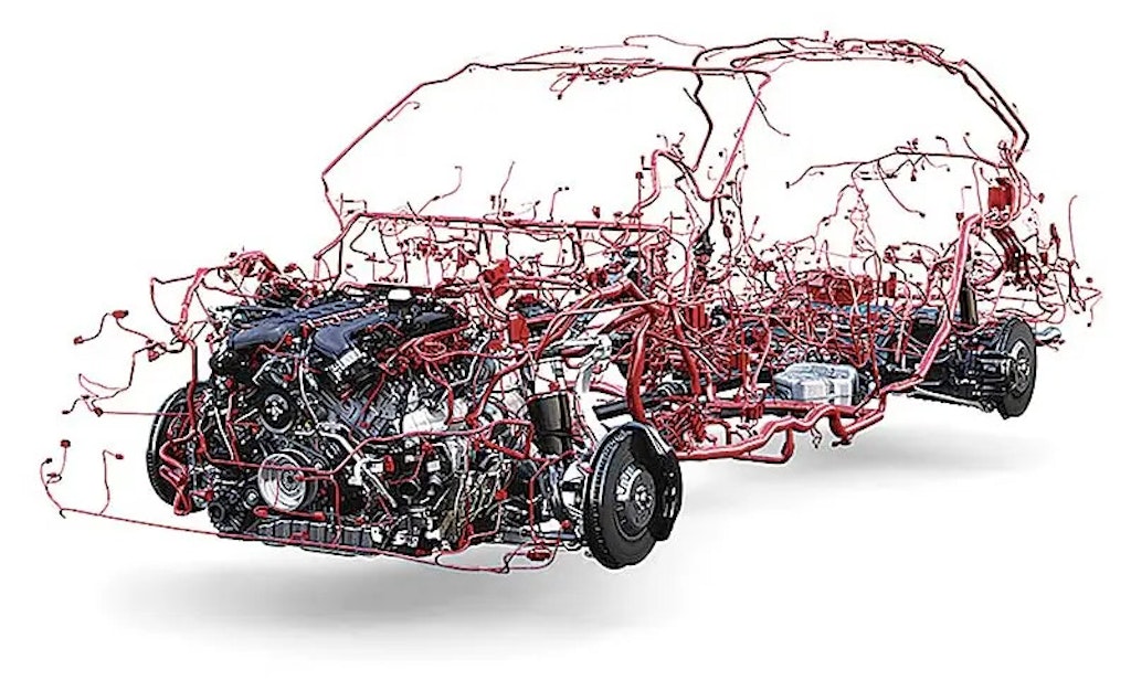 Fiação elétrica típica em um carro de passageiros