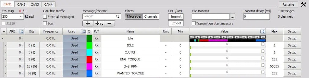 Pantalla de configuración del bus CAN en el software DewesoftX. Observe la casilla de verificación J1939 cerca de la parte superior izquierda.