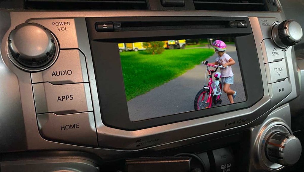 The Backup camera image on the dashboard of a Toyota 4Runner