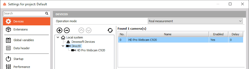 Configurazione di una webcam nel software DewesoftX
