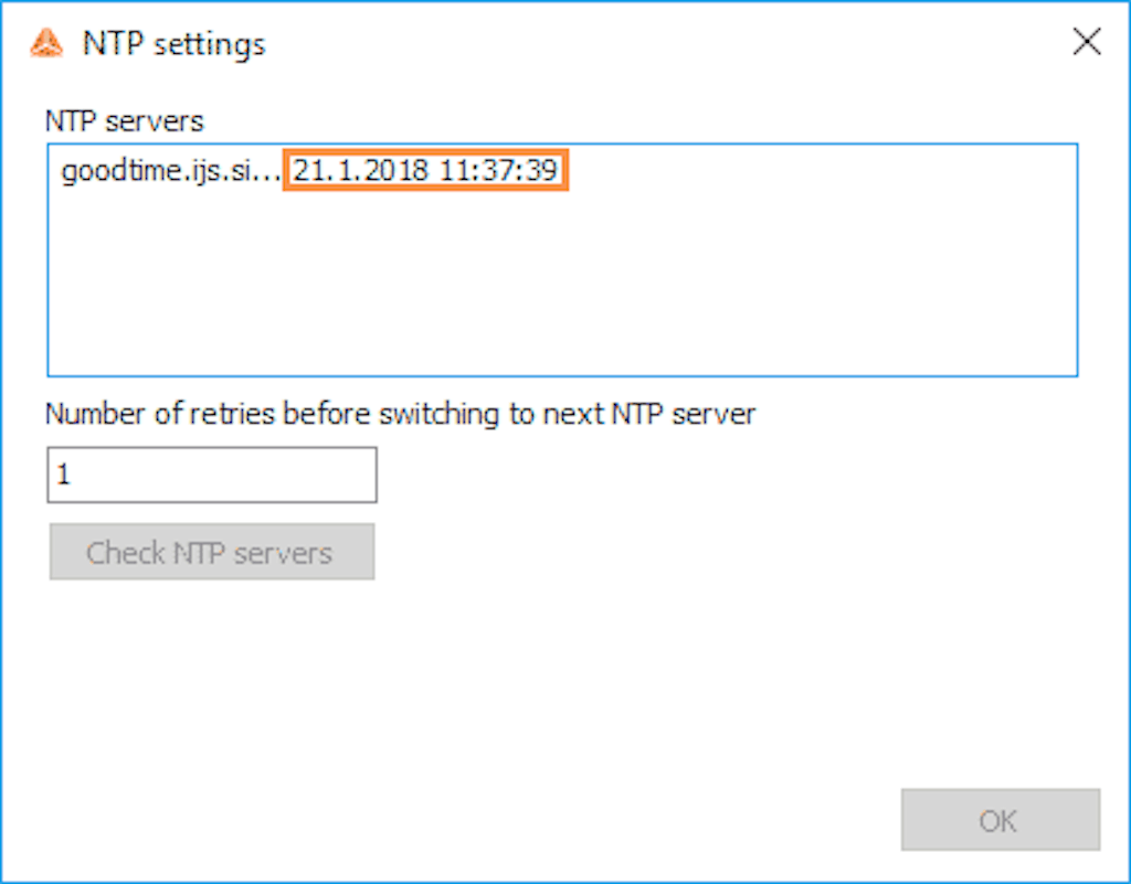 Schermata di configurazione NTP all'interno del software DewesoftX