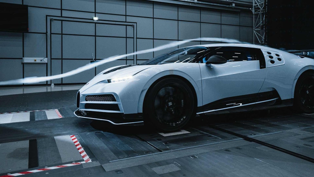 Car aerodynamics testing inside a wind tunnel