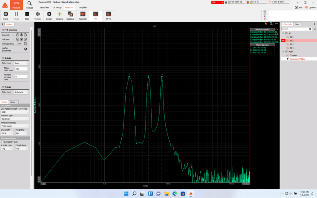 Lo stesso segnale è mostrato nel dominio della frequenza (frequenza vs. magnitudo)
