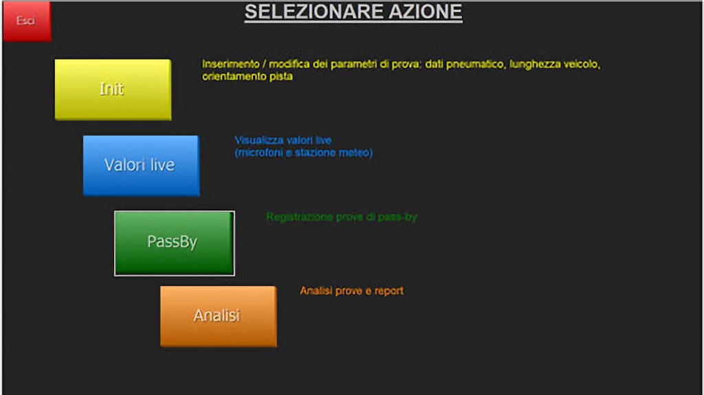 Figura 6. La schermata di selezione iniziale del test - progettato per l'uso all'interno del veicolo.