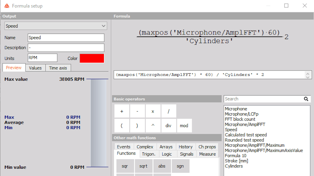 Figure 8. Math function for tracking the RPM from sound pressure wavesFunzione matematica per tracciare l'RPM dalle onde di pressione sonora