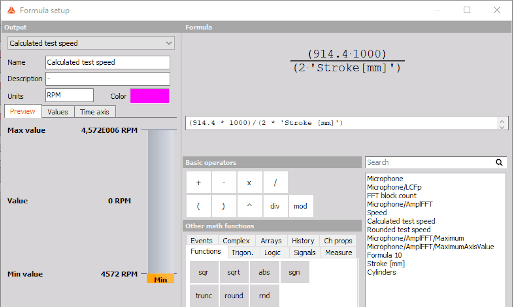 Figure 9. Math function for calculating the higher RPM limit