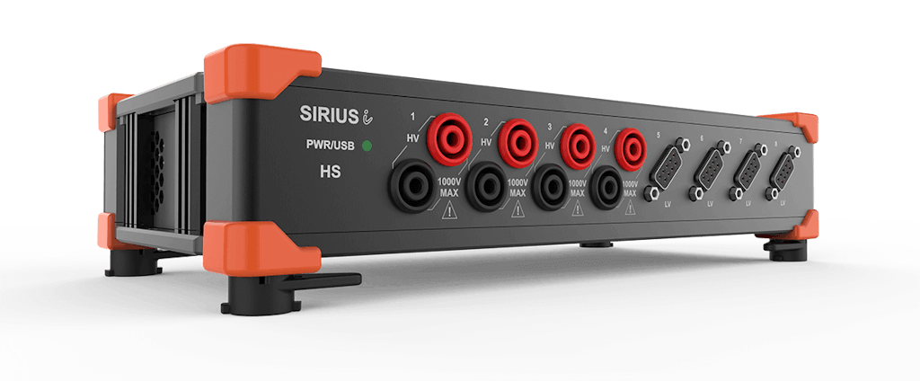 Abbildung 1. Das Dewesoft SIRIUSi-HS-4xHV-4xLV ist ein vielseitiges, leistungsstarkes, schnelles und breitbandiges USB- bzw. EtherCAT Datenerfassungssystem, an das jedes Signal und jeder Sensor angeschlossen werden kann.