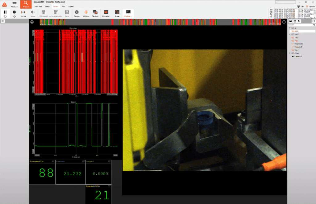 Figure 7. The edge applicator operational process was measured and recorded in DewesoftX.