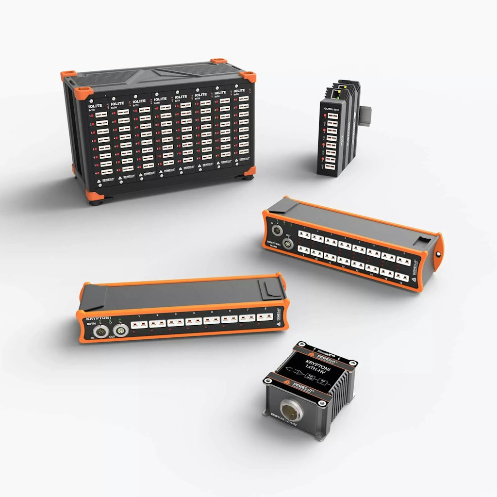 An array of different temperature data loggers for thermocouple and RTD measurement from Dewesoft