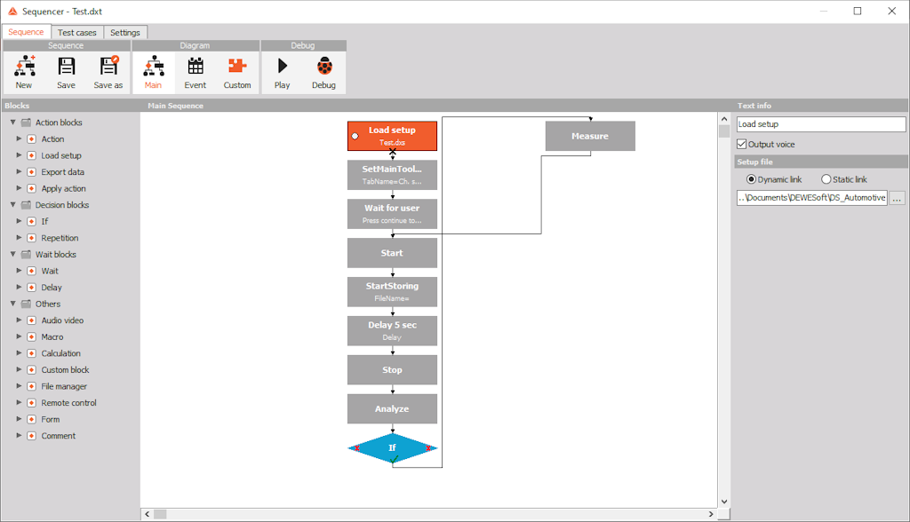 DewesoftX Sequencer designer user interface
