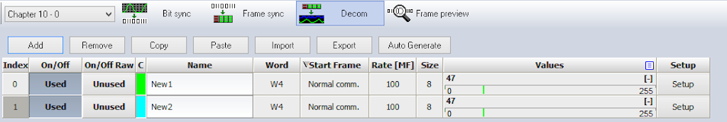 Decom-Konfigurationsbildschirm von DewesoftX