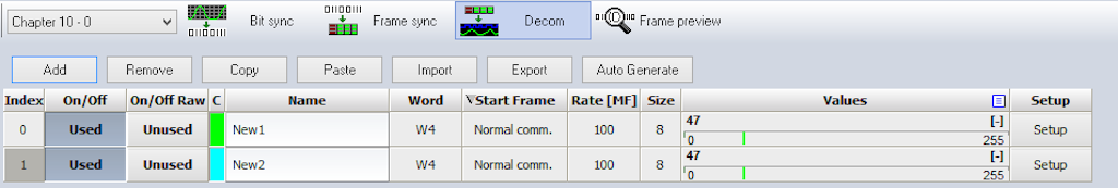 DewesoftX Decom Setup Screen