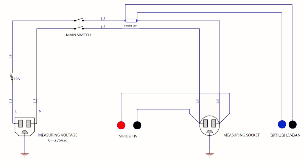 The wiring of the TEST-BOX-HV-10A