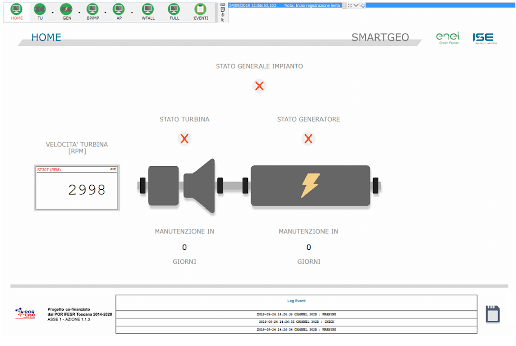 Turbine and Generator analysis home screen