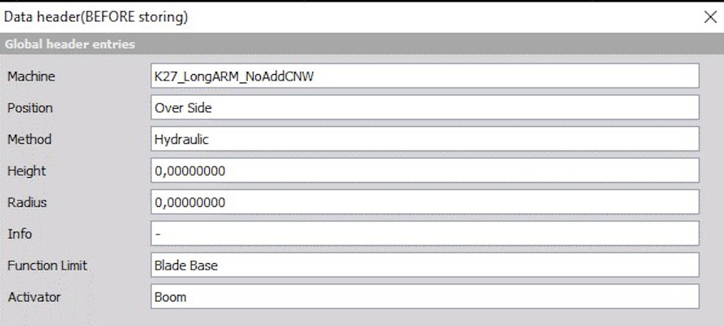 Figura 2. Configuración del encabezado de datos DewesoftX