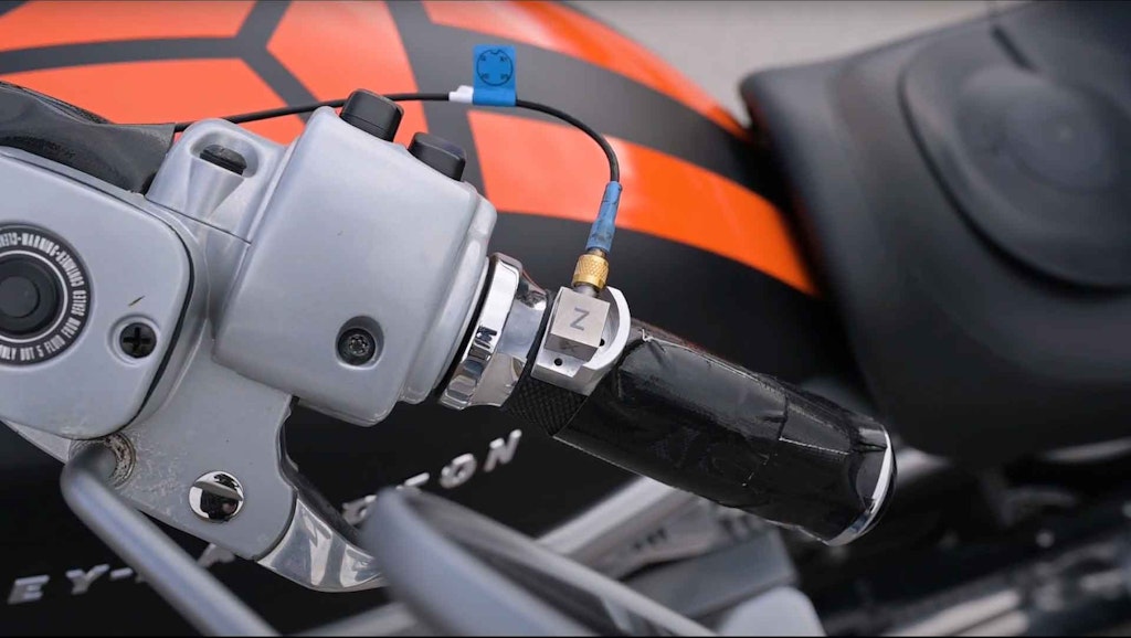 Fig 2. The tri-axial accelerometer is mounted on the handlebar for hand-arm vibration.