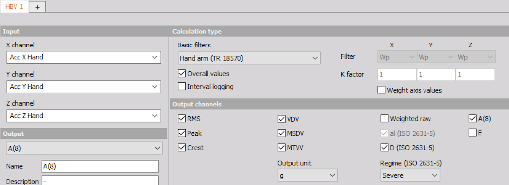 Fig 7. The Ap(8) is automatically calculated when selecting ISO 18570 in the software Channel setup of the HBV module - results are readily available in Measure mode.