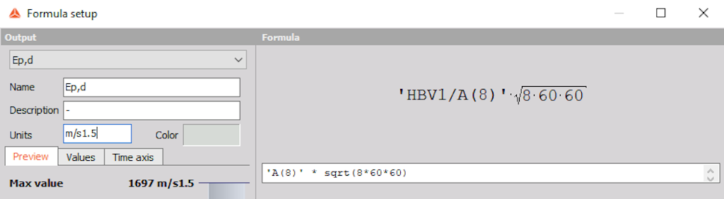 Fig 8. Calculation of Ep,d from the Ap(8) data as output in the Dewesoft HBV module.