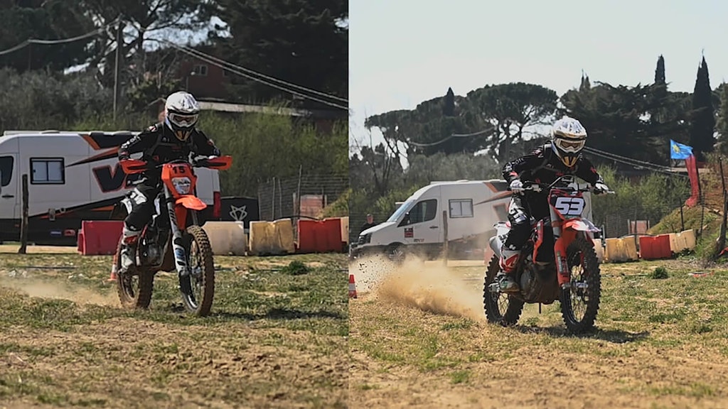 Figure 2. On the left is the electric motorbike, and on the right is the motorbike with an internal combustion engine involved in the measurement campaign.